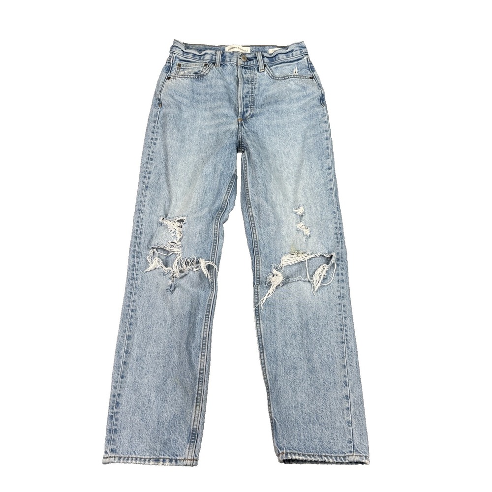 Denim Forum The BF High Rise Loose Jeans Womens 26 Distressed Button Fly Aritzia